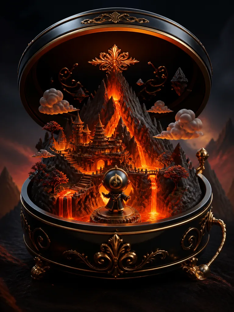 Magma Music Box: чорна музична скринька, що розгортає мініатюрне вогняне королівство