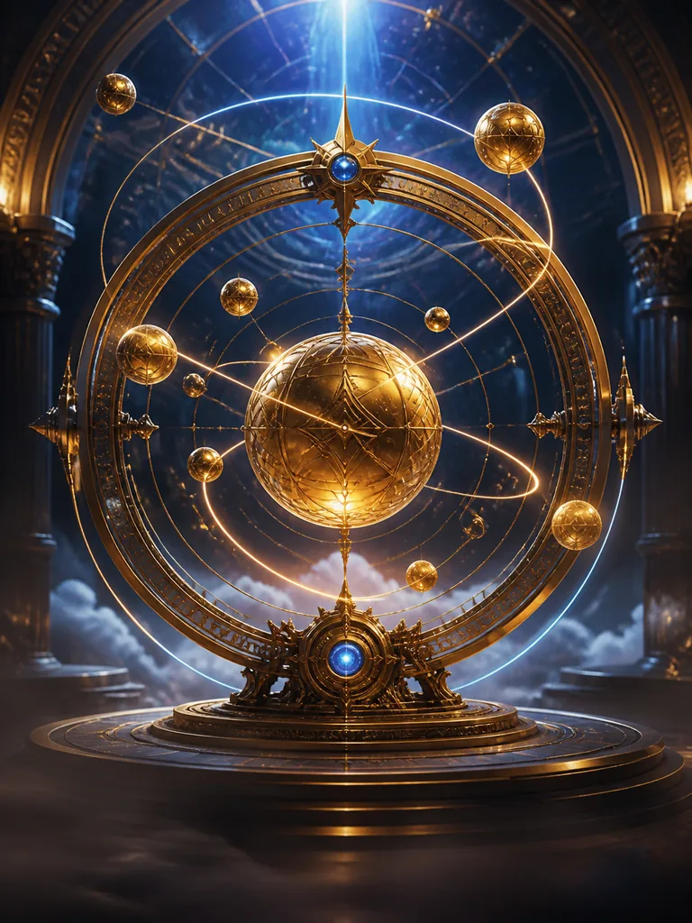 Meridian Number Draw: золоті пронумеровані сфери обертаються довкола сяйливого меридіана
