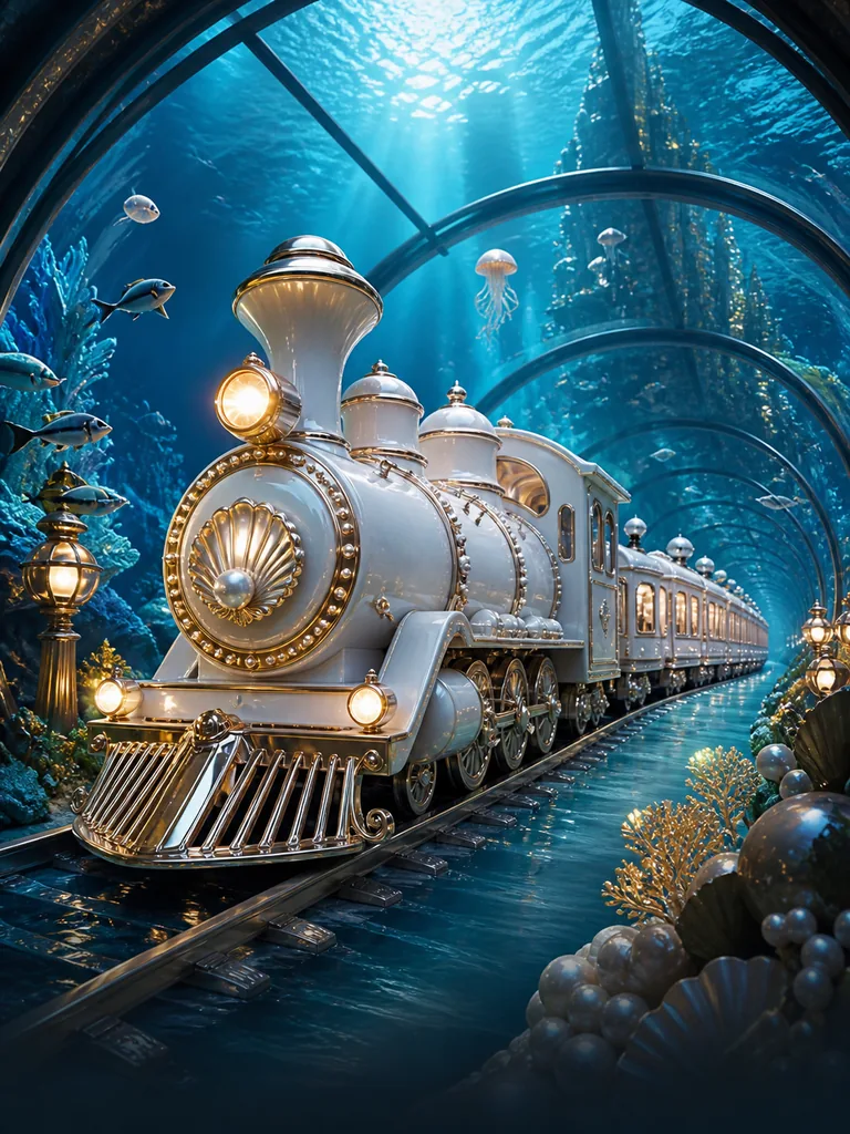 Pearl Train Express: перлинно-білий потяг у прозорому тунелі крізь океан