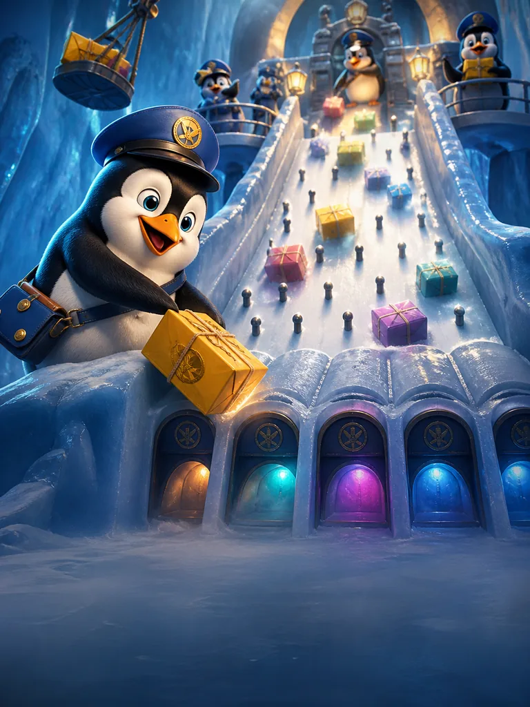 Penguin Postal Drop: пінгвіни-листоноші спускають яскраві пакунки крижаним лабіринтом