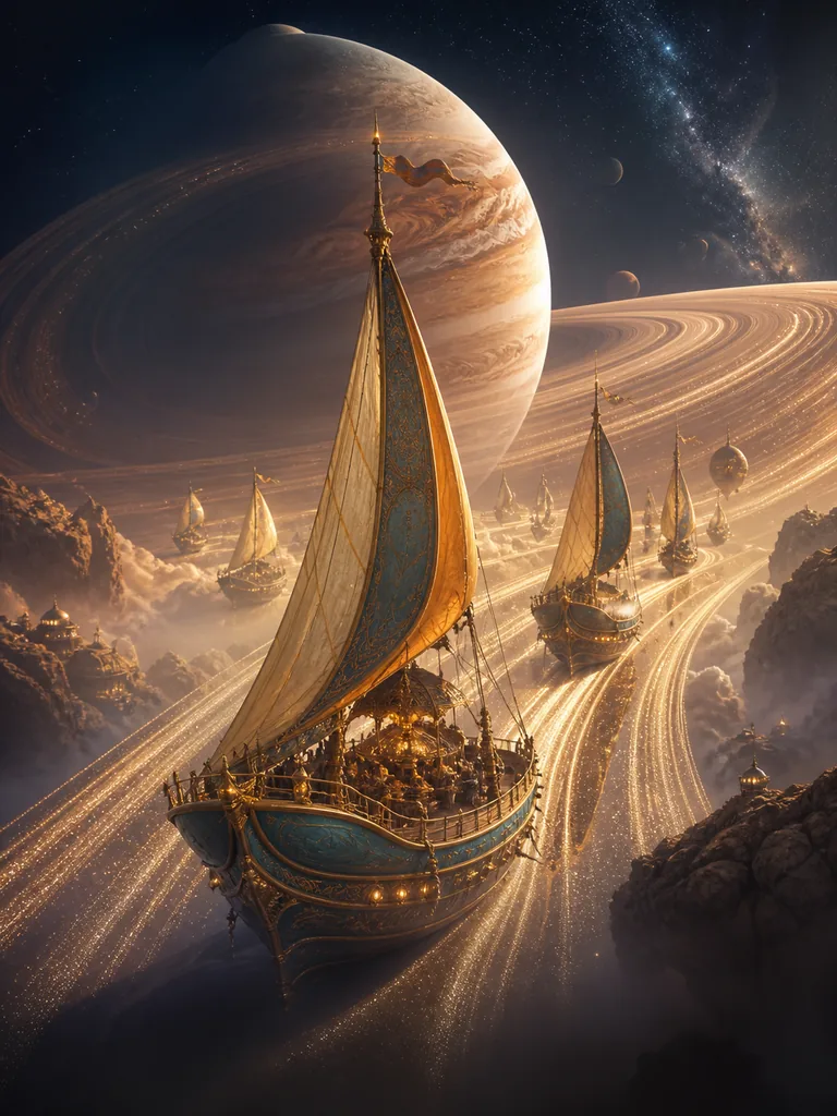 Saturn Silk Road: каравани під вітрилами, що перетинають сяйливі кільця далекої планети