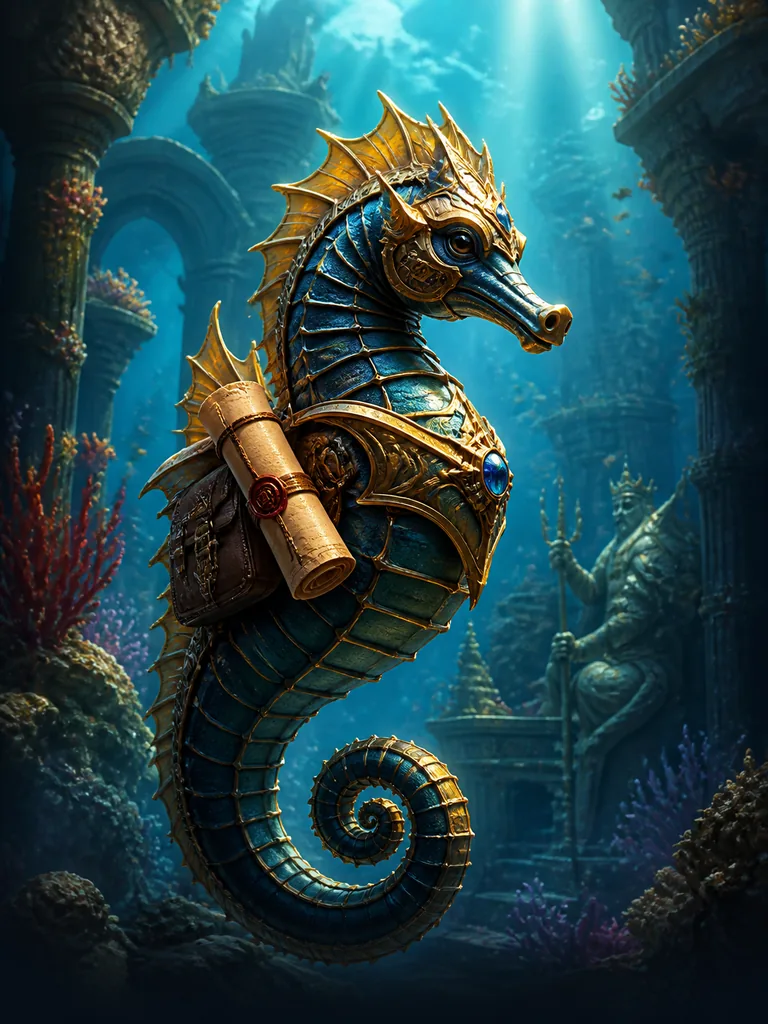 Seahorse Courier: броньований морський коник із королівським листом серед блакитних руїн